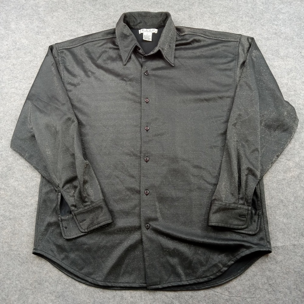 Pavo by Lastrada Shirt Mens Large Black Long Sleeve Button Front Metallic Dress‎